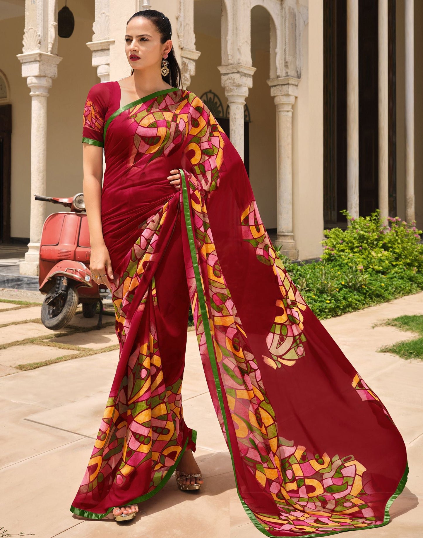 Maroon Printed Saree | Leemboodi