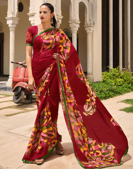 Maroon Printed Saree | Leemboodi