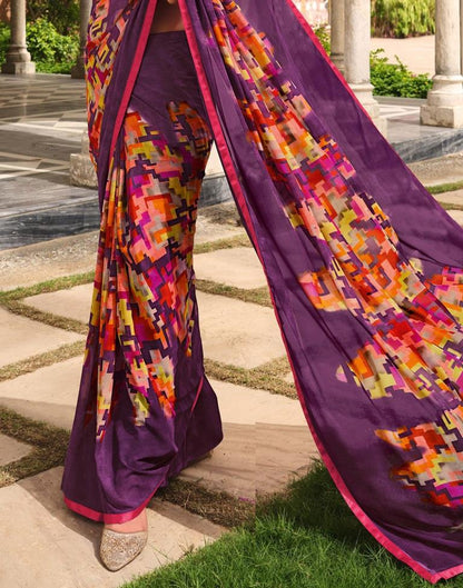 Wine ANd Multicolour Geometric Printed Saree | Leemboodi