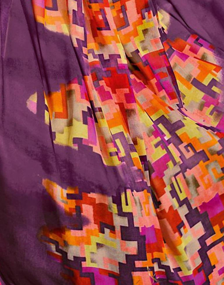 Wine ANd Multicolour Geometric Printed Saree | Leemboodi