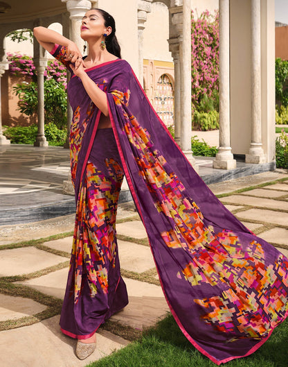 Wine ANd Multicolour Geometric Printed Saree | Leemboodi