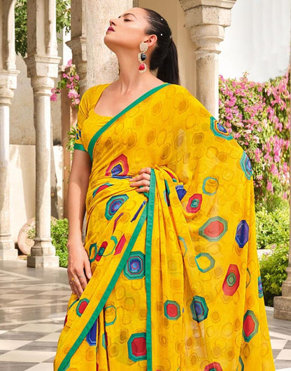 Yellow Printed Saree | Leemboodi