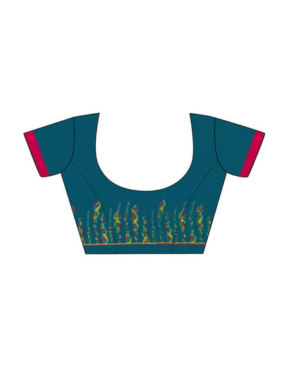 Dark Teal Blue Printed Saree | Leemboodi