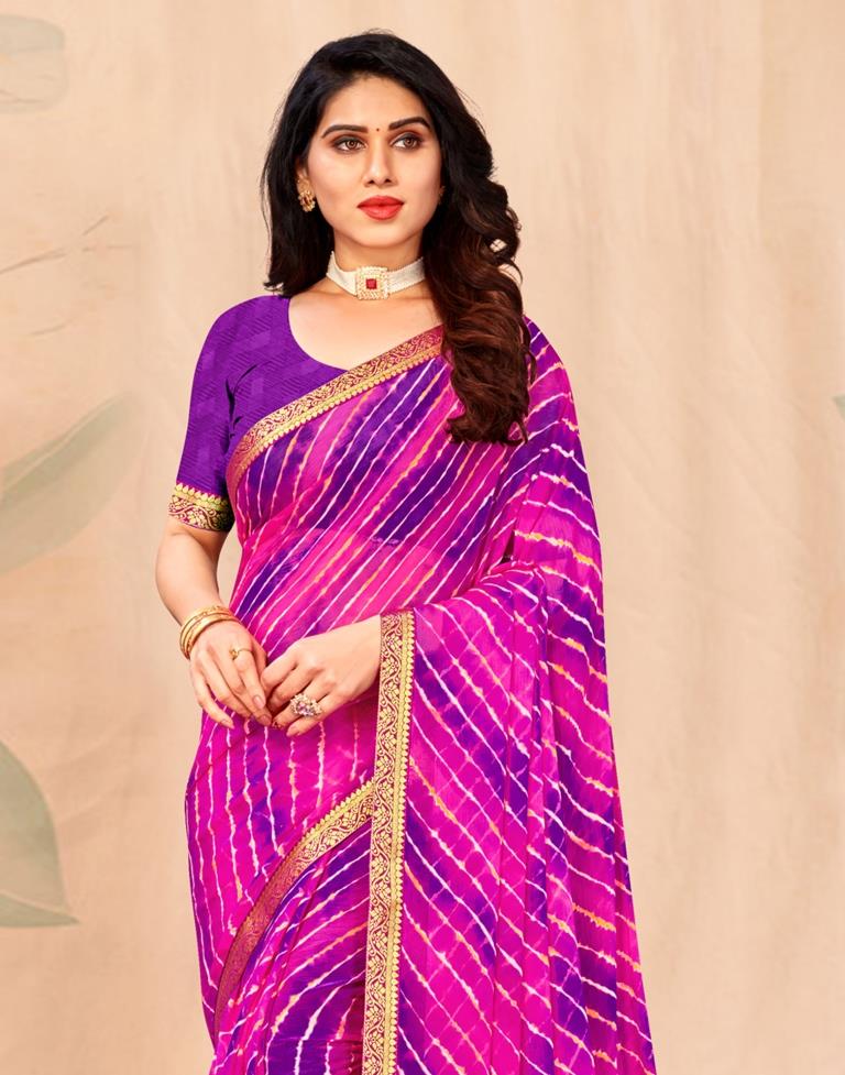 Pink AND Purple Leheriya Printed Saree | Leemboodi