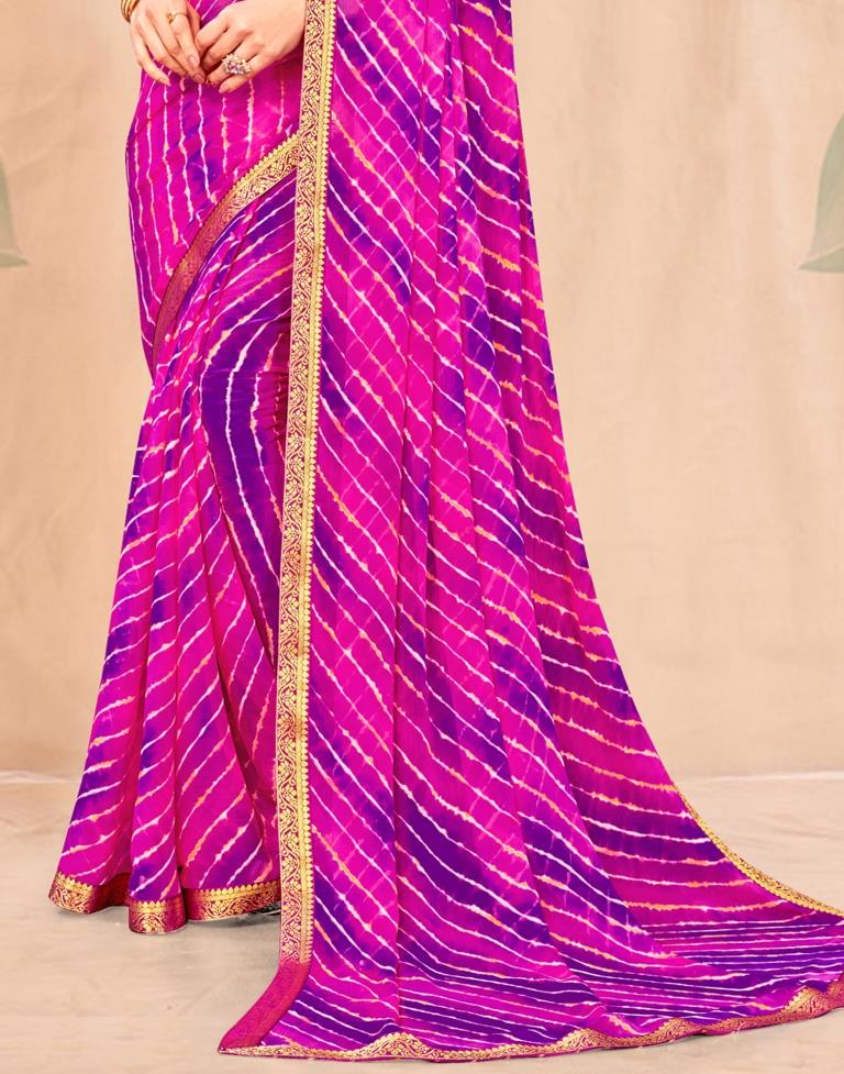 Pink AND Purple Leheriya Printed Saree | Leemboodi