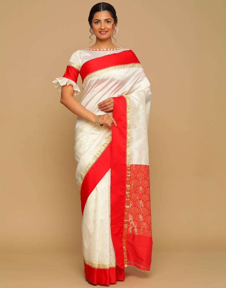 Cream Banarasi Silk Saree | Leemboodi