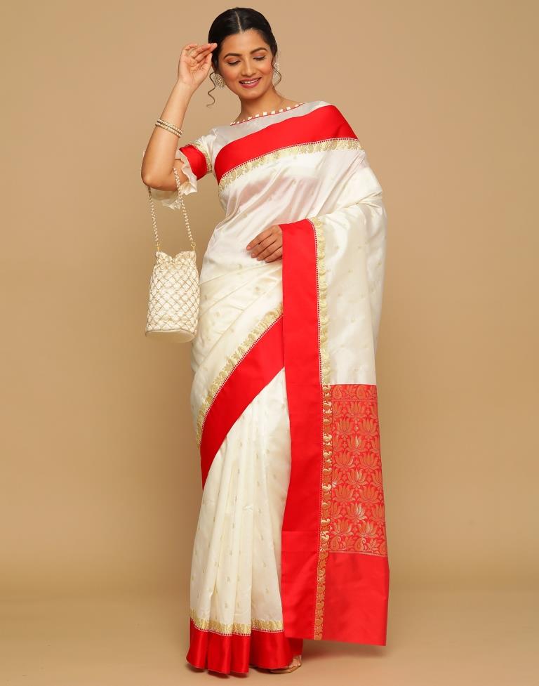Cream Banarasi Silk Saree | Leemboodi