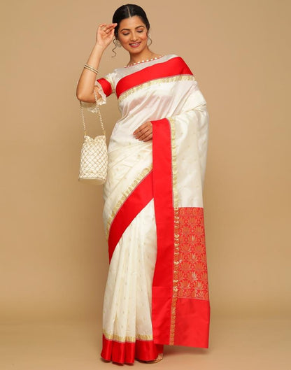 Cream Banarasi Silk Saree | Leemboodi