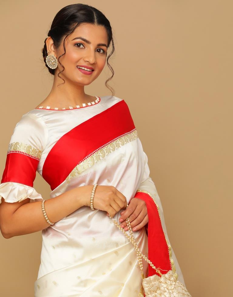 Cream Banarasi Silk Saree | Leemboodi