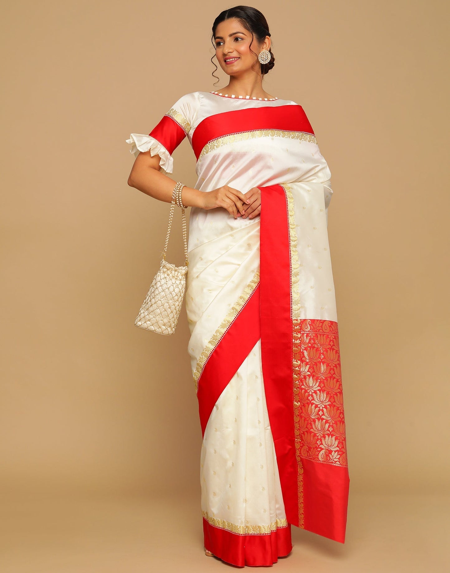 Cream Banarasi Silk Saree | Leemboodi