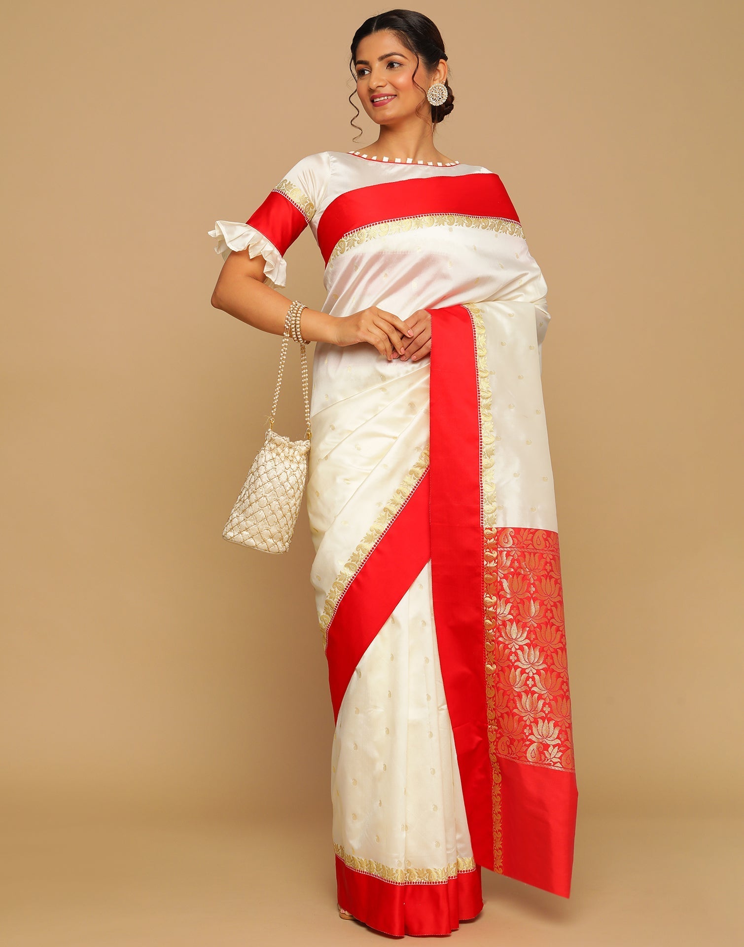 Cream Banarasi Silk Saree | Leemboodi