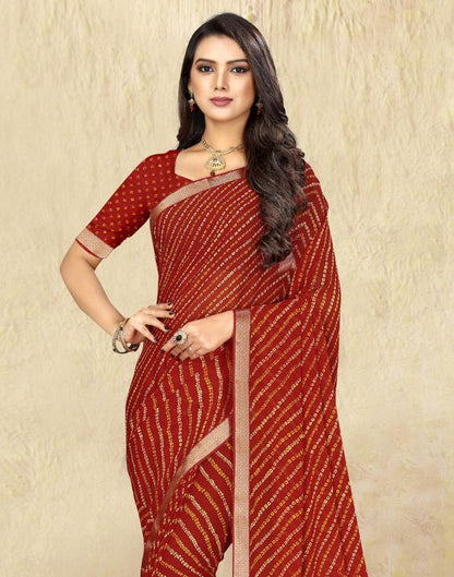 Red Chiffon Bandhani Saree | Leemboodi