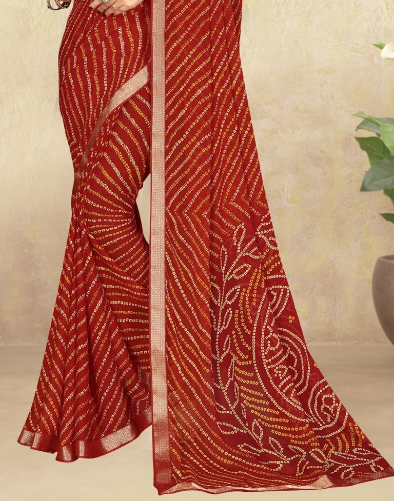 Red Chiffon Bandhani Saree | Leemboodi