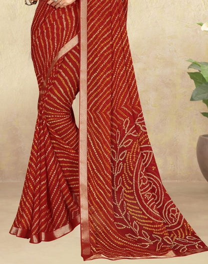 Red Chiffon Bandhani Saree | Leemboodi
