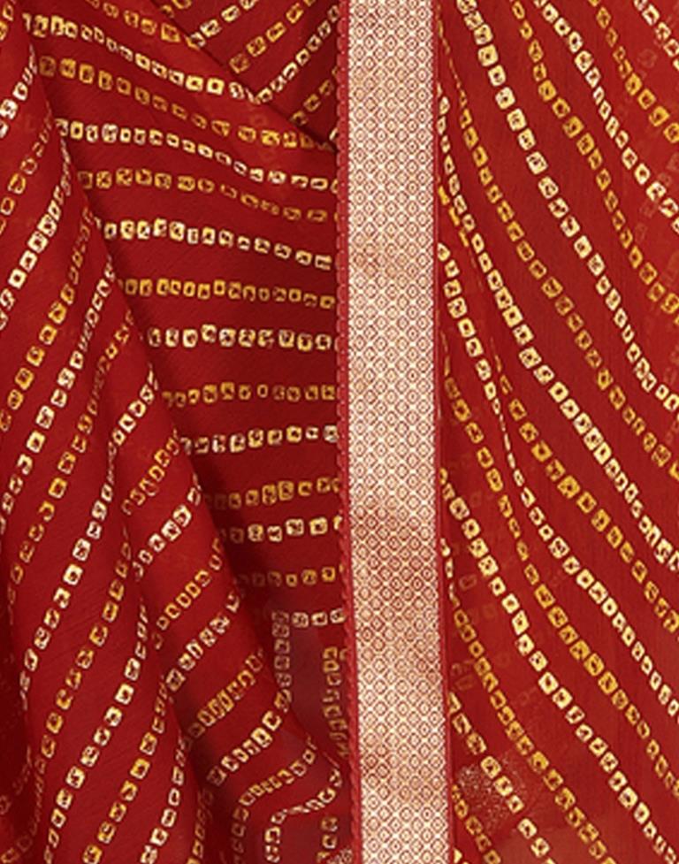 Red Chiffon Bandhani Saree | Leemboodi