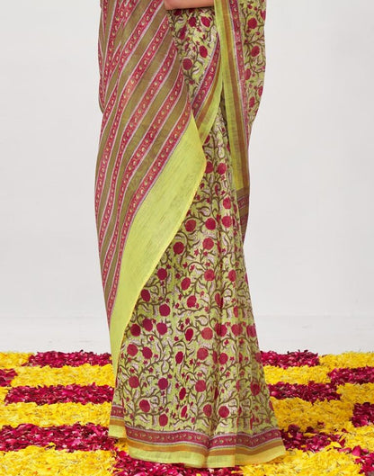Light Yellow And Multicolour Printed Saree | Leemboodi