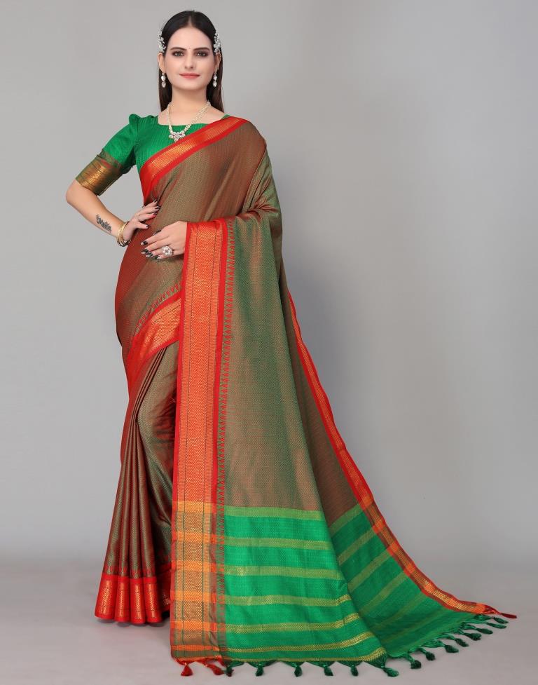 Dark Green Dual Tone Weaving Saree | Sudathi
