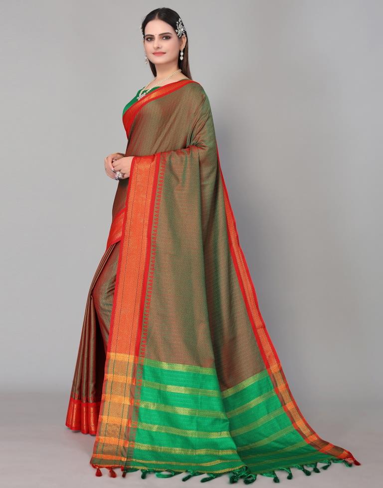 Dark Green Dual Tone Weaving Saree | Sudathi
