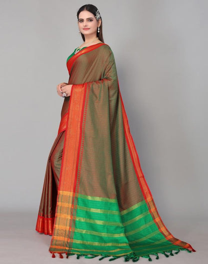 Dark Green Dual Tone Weaving Saree | Sudathi
