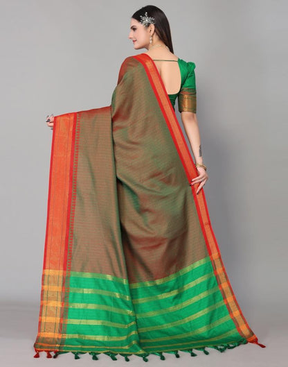 Dark Green Dual Tone Weaving Saree | Sudathi