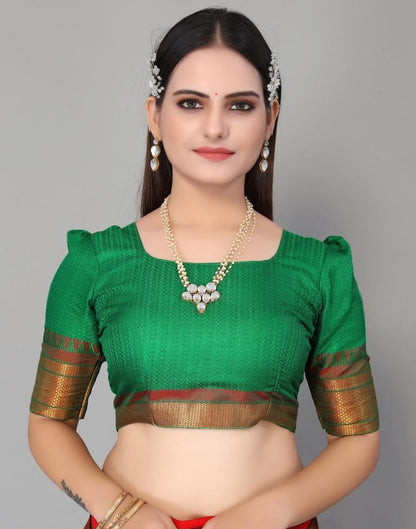 Dark Green Dual Tone Weaving Saree | Sudathi