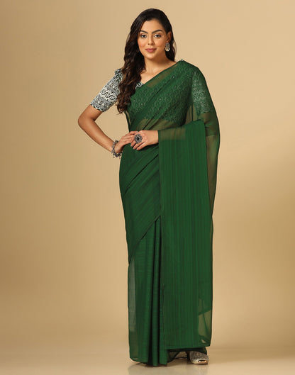 Green Georgette Plain Saree | Sudathi