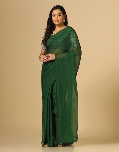 Green Georgette Plain Saree | Sudathi