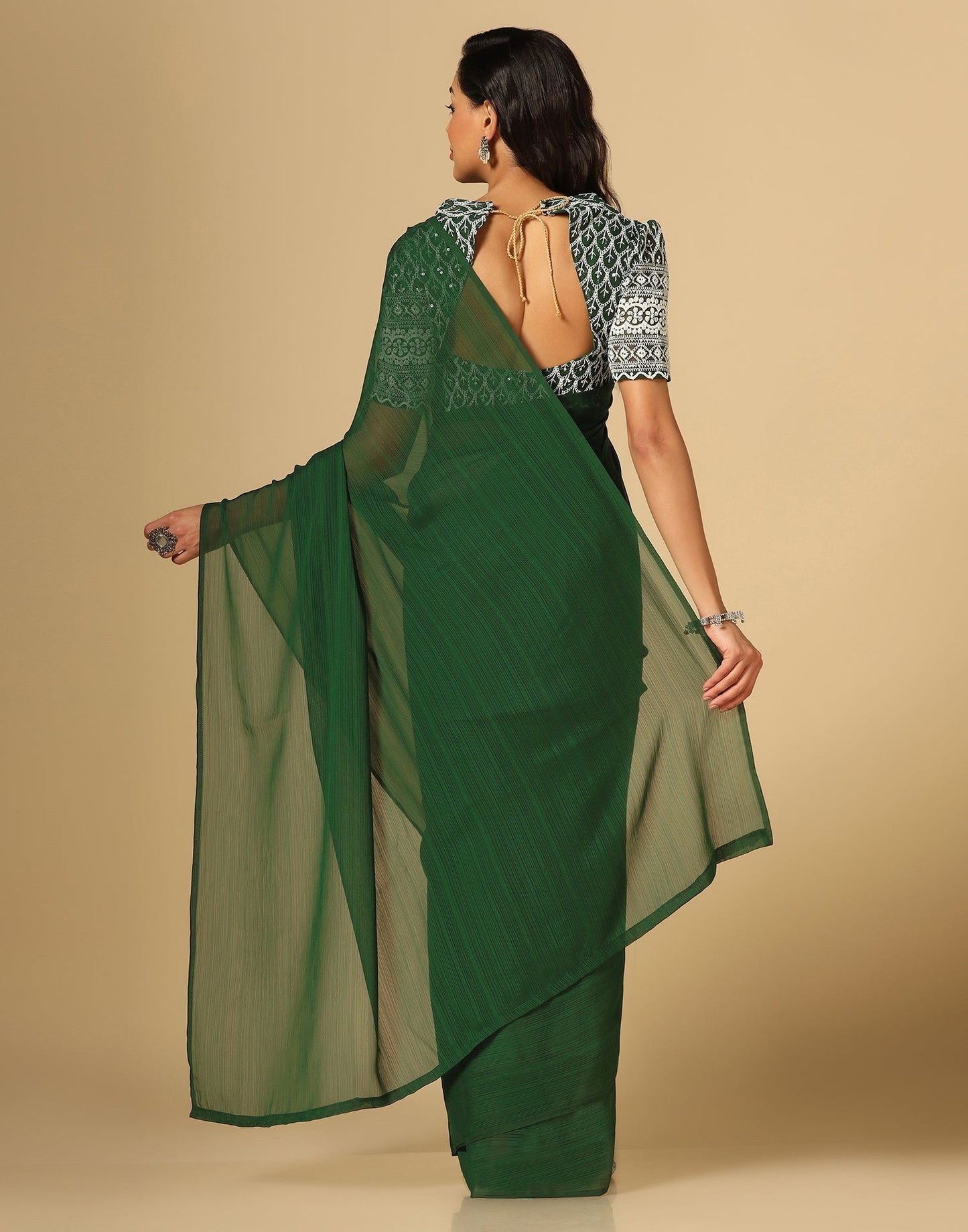 Green Georgette Plain Saree | Sudathi