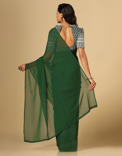 Green Georgette Plain Saree | Sudathi