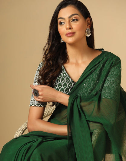 Green Georgette Plain Saree | Sudathi