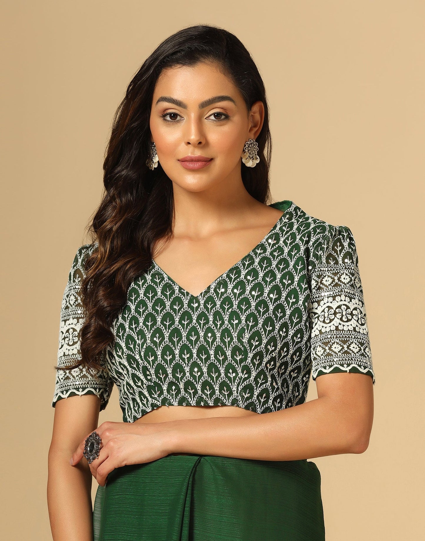 Green Georgette Plain Saree | Sudathi