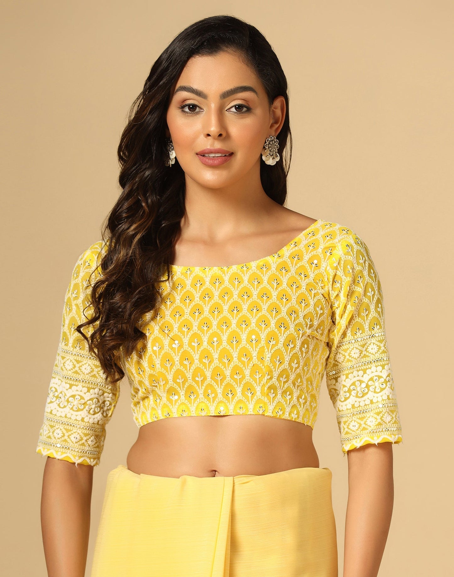 Light Yellow Georgette Plain Saree | Sudathi