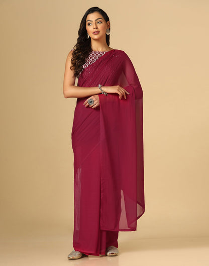 Maroon Georgette Plain Saree | Sudathi