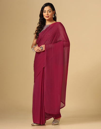 Maroon Georgette Plain Saree | Sudathi
