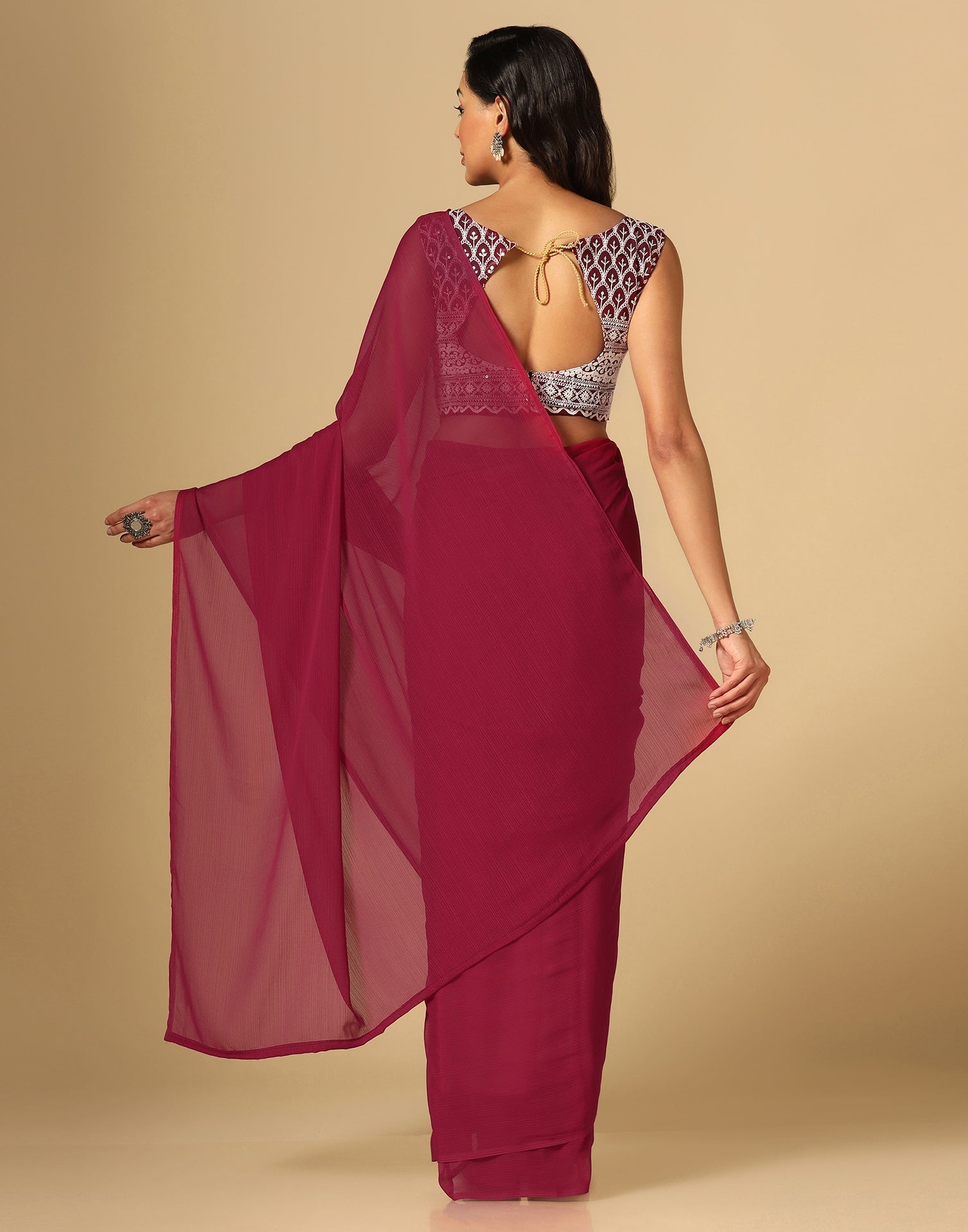 Maroon Georgette Plain Saree | Sudathi