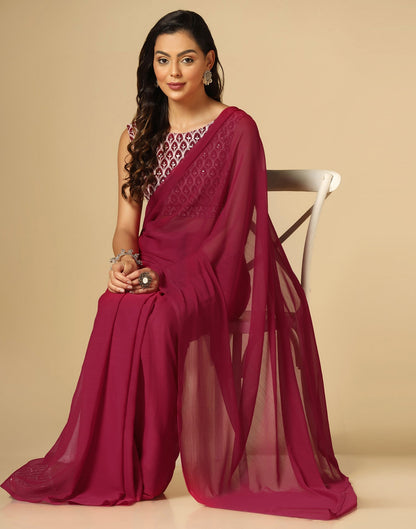 Maroon Georgette Plain Saree | Sudathi