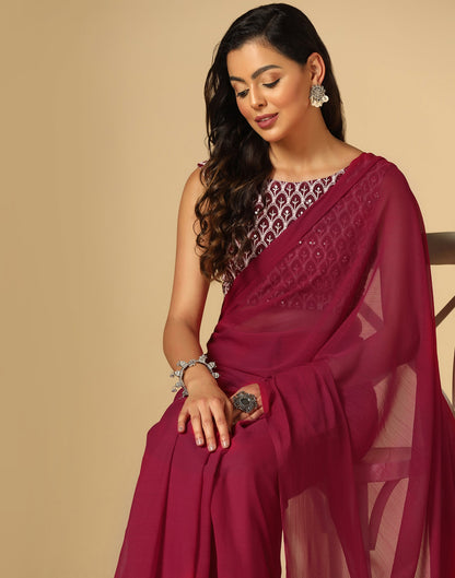 Maroon Georgette Plain Saree | Sudathi