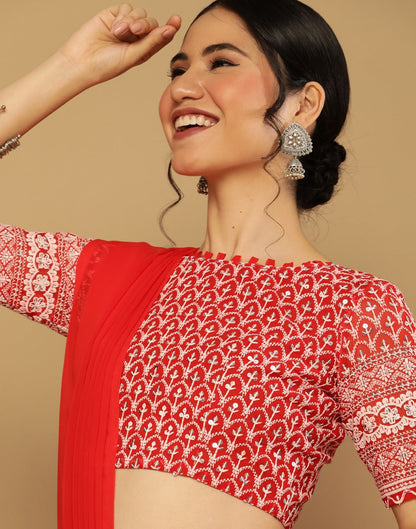 Red Georgette Plain Saree | Leemboodi