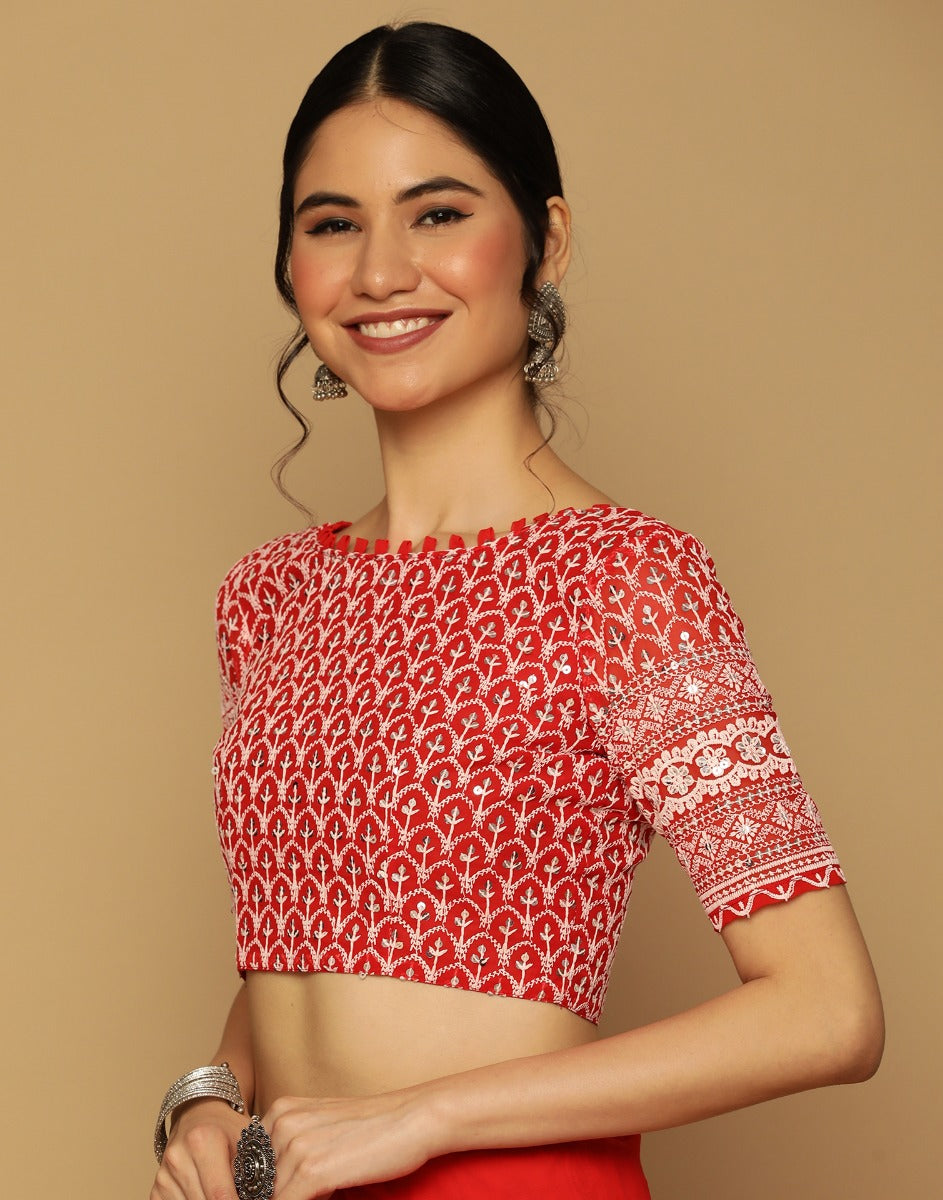 Red Georgette Plain Saree | Leemboodi