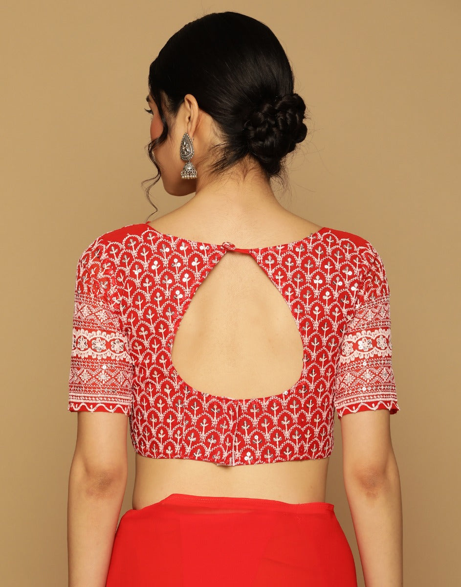 Red Georgette Plain Saree | Leemboodi