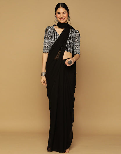 Black Georgette Plain Saree | Sudathi