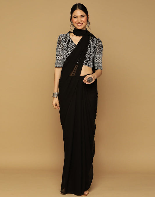 Black Georgette Plain Saree | Sudathi