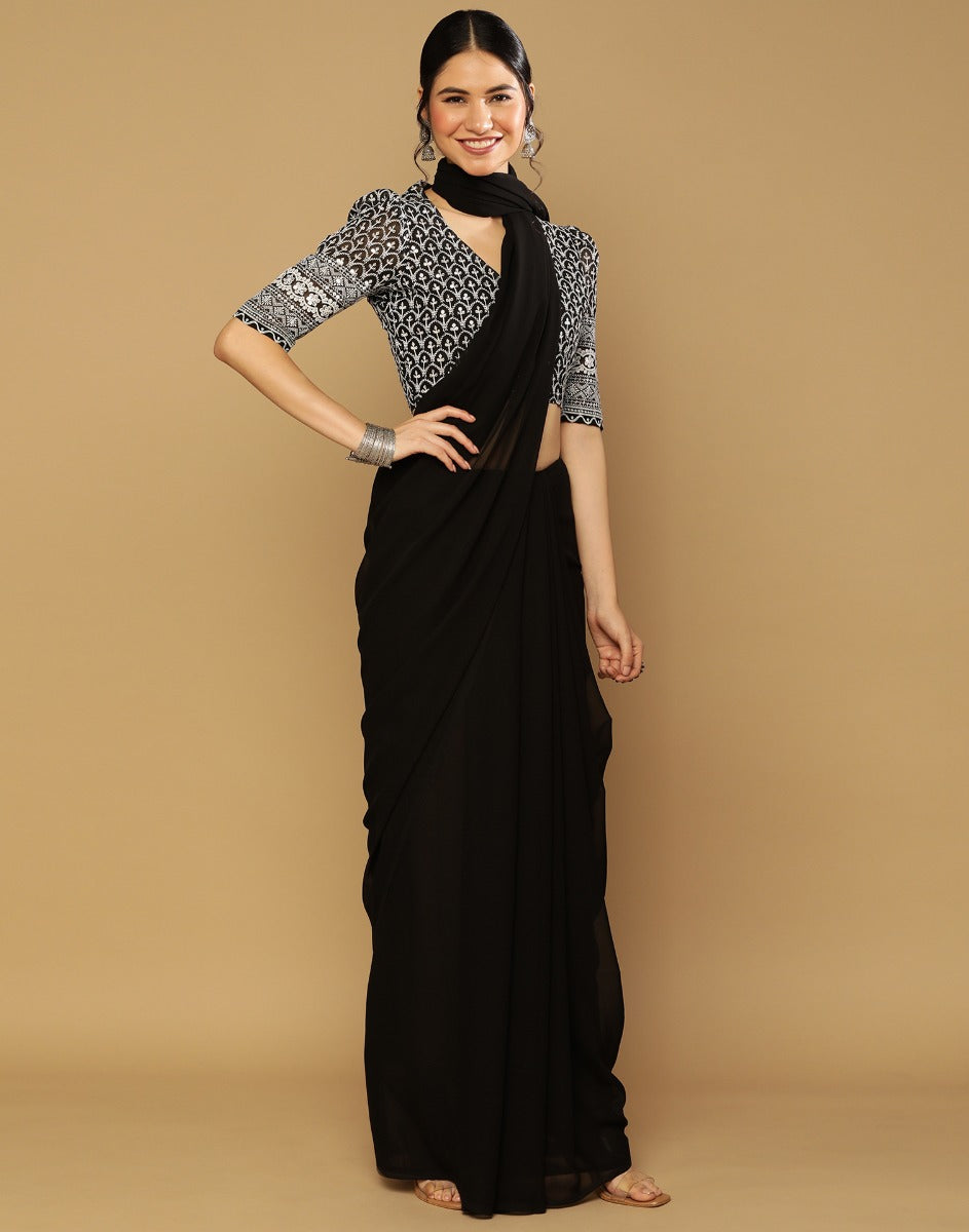 Black Georgette Plain Saree | Sudathi