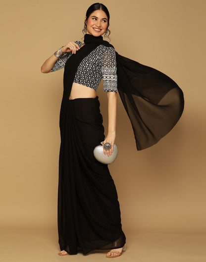 Black Georgette Plain Saree | Sudathi