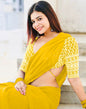 Yellow Georgette Plain Saree | Leemboodi