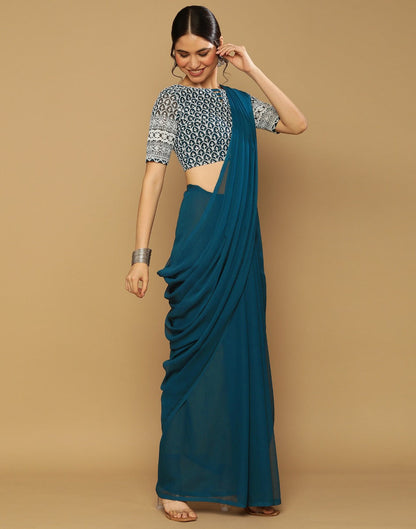 Teal Green Georgette Plain Saree | Leemboodi