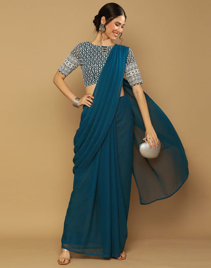 Teal Green Georgette Plain Saree | Leemboodi
