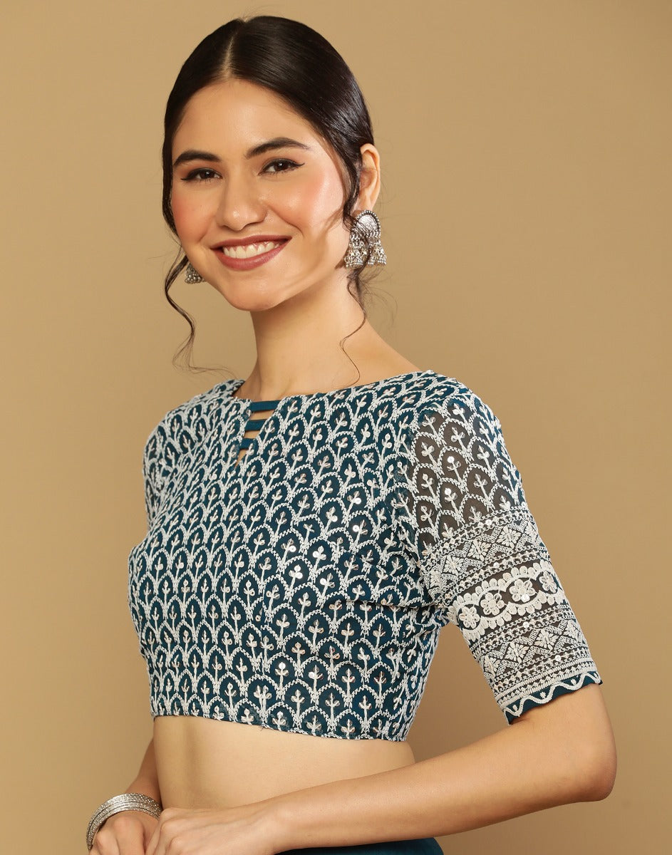 Teal Green Georgette Plain Saree | Leemboodi