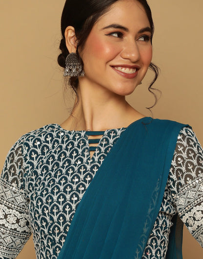 Teal Green Georgette Plain Saree | Leemboodi