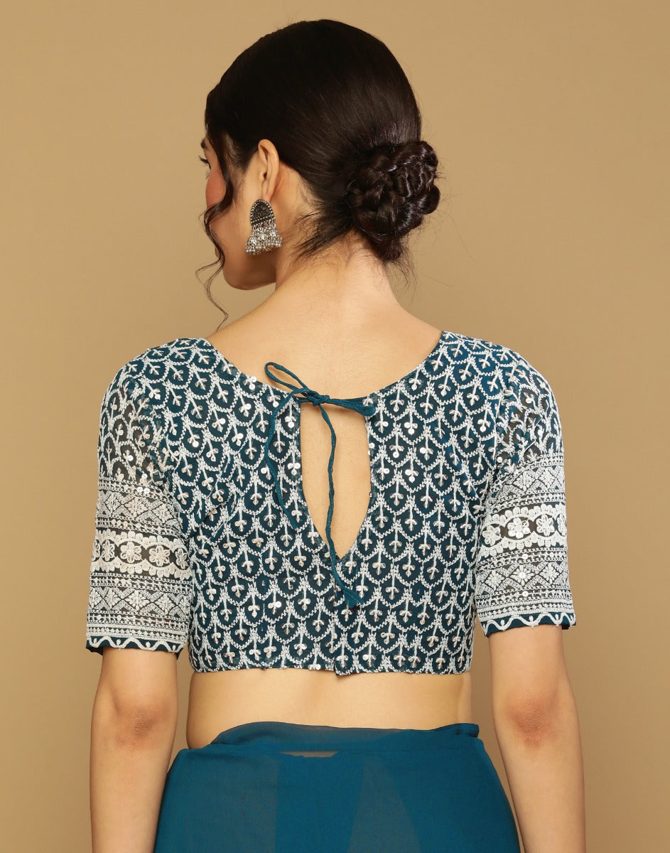 Teal Green Georgette Plain Saree | Leemboodi